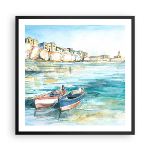 Plakat i sort ramme - Landskab i azurblå - 60x60 cm