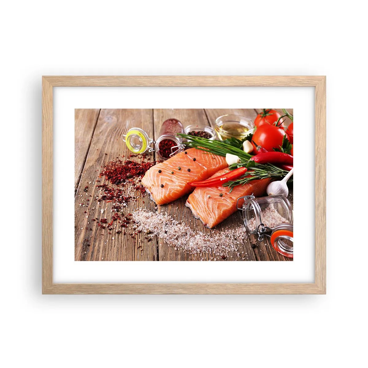 Plakat i ramme af lyst egetræ - Norske køkken eventyr - 40x30 cm