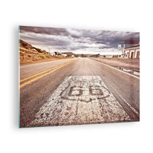 Billede på glas - Route 66 med udsigt til horisonten - 70x50cm - Mother Road - amerikansk legende - Moderne vægdekoration til stue og soveværelse ARTTOR