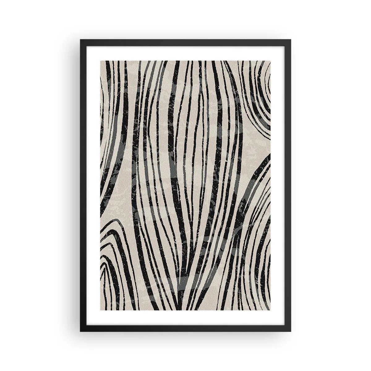 Plakat i sort ramme - Abstrakte sorte linjer på en beige baggrund - 50x70cm - Et spild af linjer - Moderne vægdekoration til stue og soveværelse ARTTOR