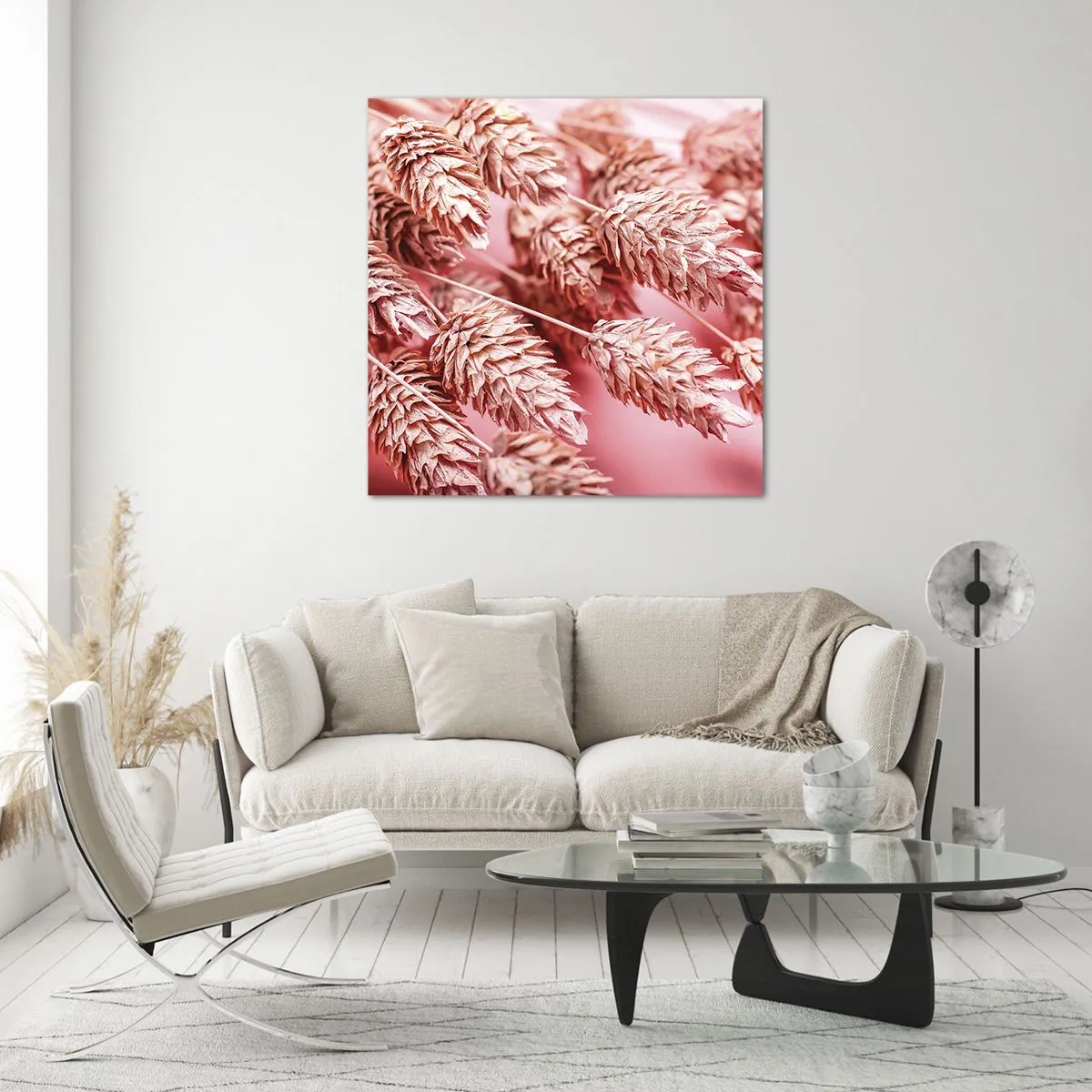 Billede på glas - Blomsterkaskade i lyserødt - 60x60 cm