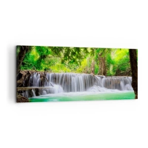 Lærredstryk - Billede på lærred - Kaskade i grønt - 100x40 cm