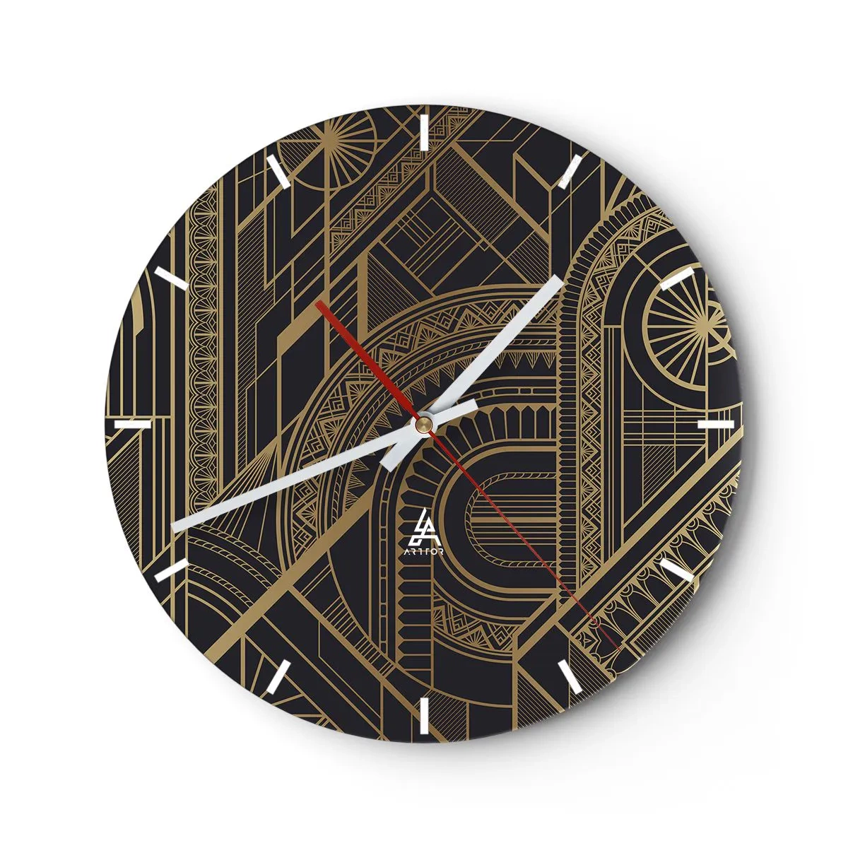 Vægur, Uret - Abstrakt geometrisk mønster i gyldne farver - 30x30cm - Koncepter, idéer, planer - Moderne vægdekoration til stue, køkken og soveværelse ARTTOR