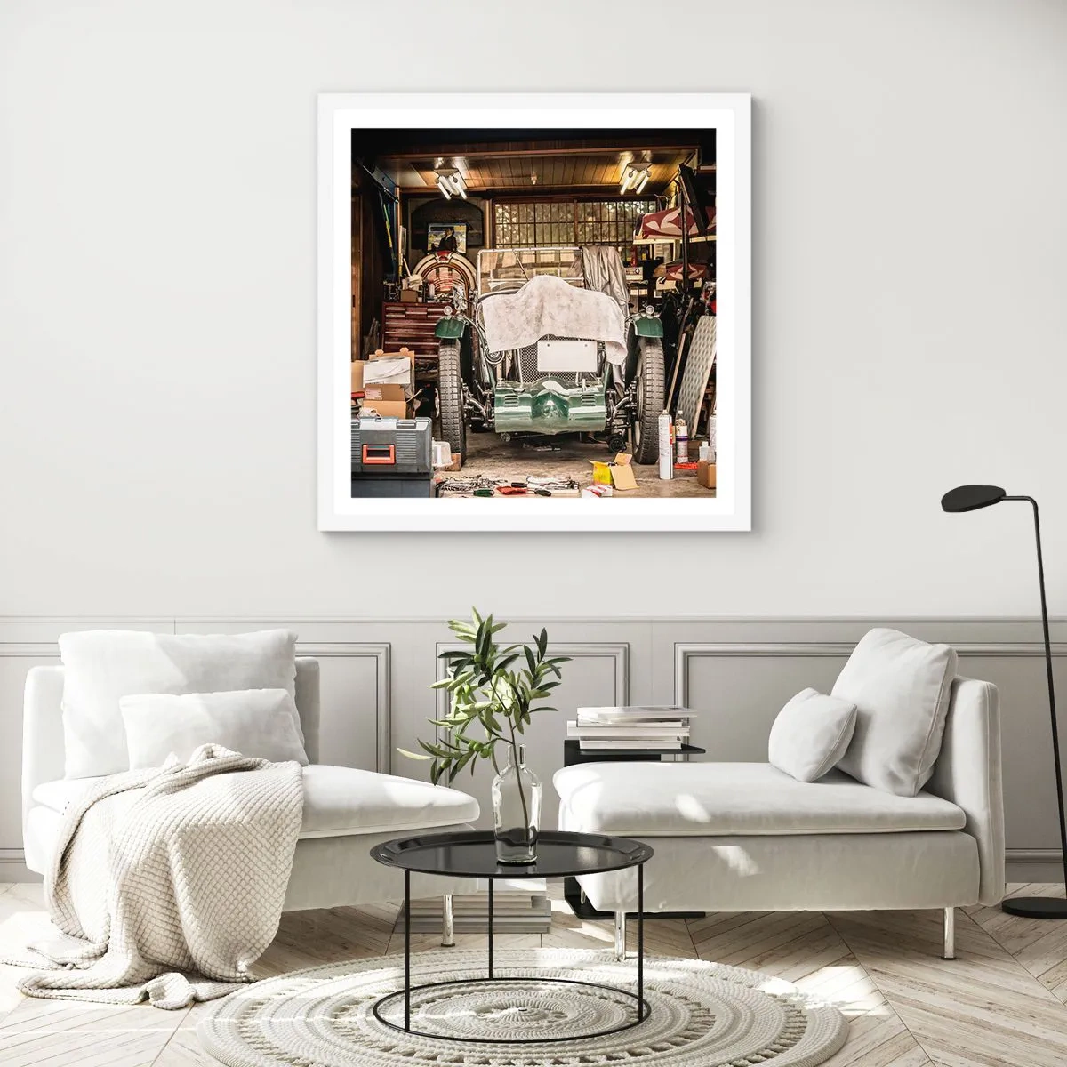 Plakat i hvid ramme - Tilbage til fortiden - 60x60 cm