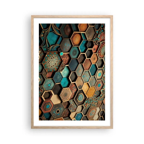 Plakat i ramme af lyst egetræ - Arabiske ornamenter - en variation - 50x70 cm