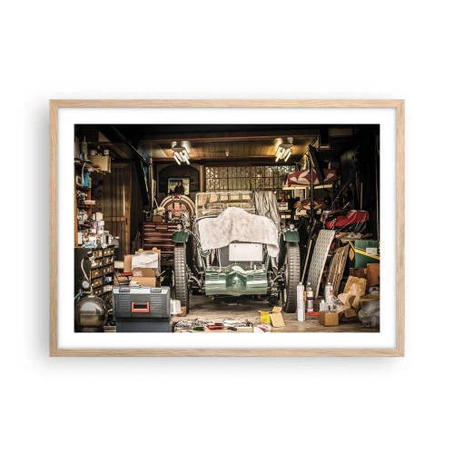 Plakat i ramme af lyst egetræ - Tilbage til fortiden - 70x50 cm