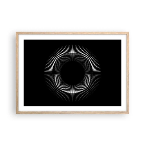 Plakat i ramme af lyst egetræ - Sort sol - 70x50 cm