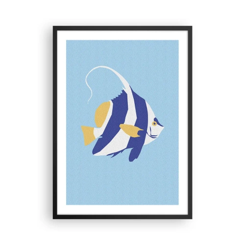 Plakat i sort ramme - En minimalistisk grafik af en eksotisk fisk på en blå baggrund. - 50x70cm - Savner tropisk vand - Moderne vægdekoration til stue og soveværelse ARTTOR