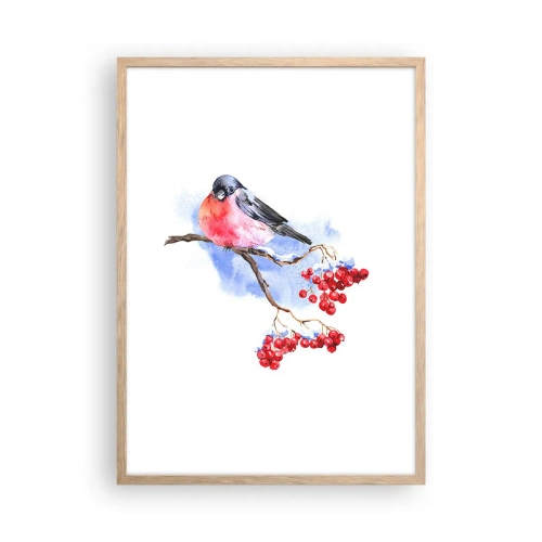 Plakat i ramme af lyst egetræ - Vinter i farver - 50x70 cm