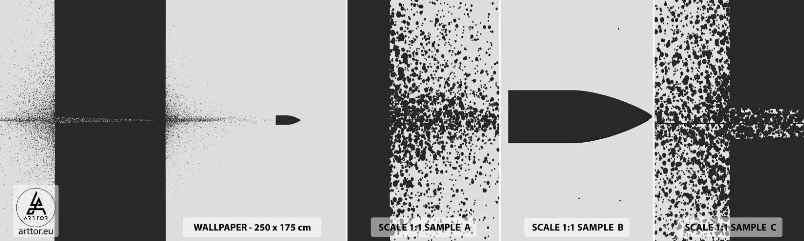 Fototapet Prøve Standard Eco - Lige til sagen - Kugle, Sort og hvid, Abstraktion - 100x30 cm