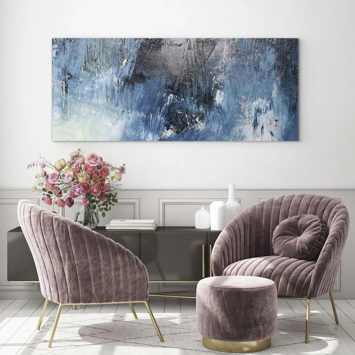 Billede på glas - Blå rapsodi - 100x40 cm