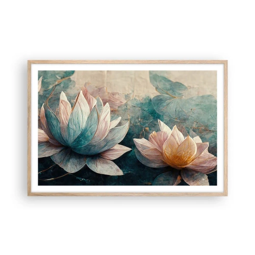 Plakat i ramme af lyst egetræ - Søens stjerner - 91x61 cm