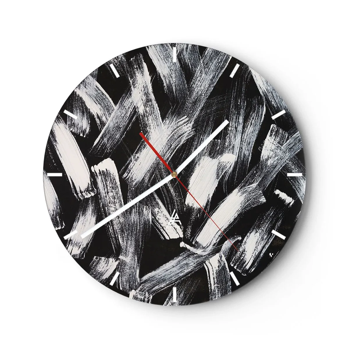 Vægur, Uret - Hvide penselstrøg på sort baggrund i industriel stil - 30x30cm - Abstraktion i den industrielle ånd - Moderne vægdekoration til stue, køkken og soveværelse ARTTOR