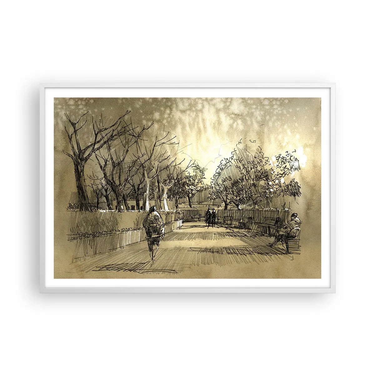 Plakat i hvid ramme - Et øjeblik med fjer - 100x70 cm