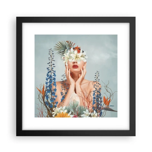 Plakat i sort ramme - Kvinde blomst - 30x30 cm
