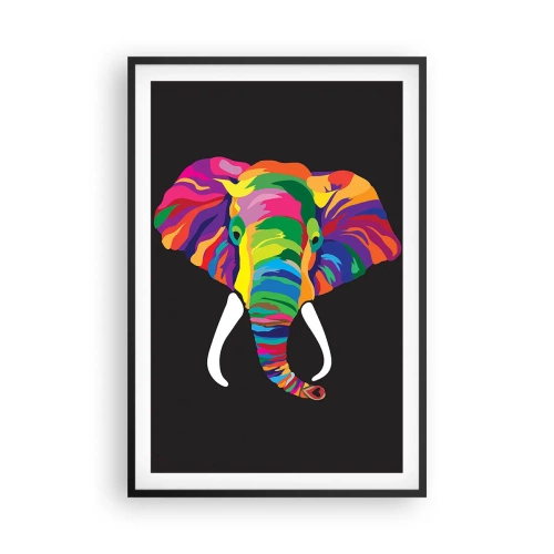 Plakat i sort ramme - Elefanten, der elskede at bade i regnbuen - 61x91 cm