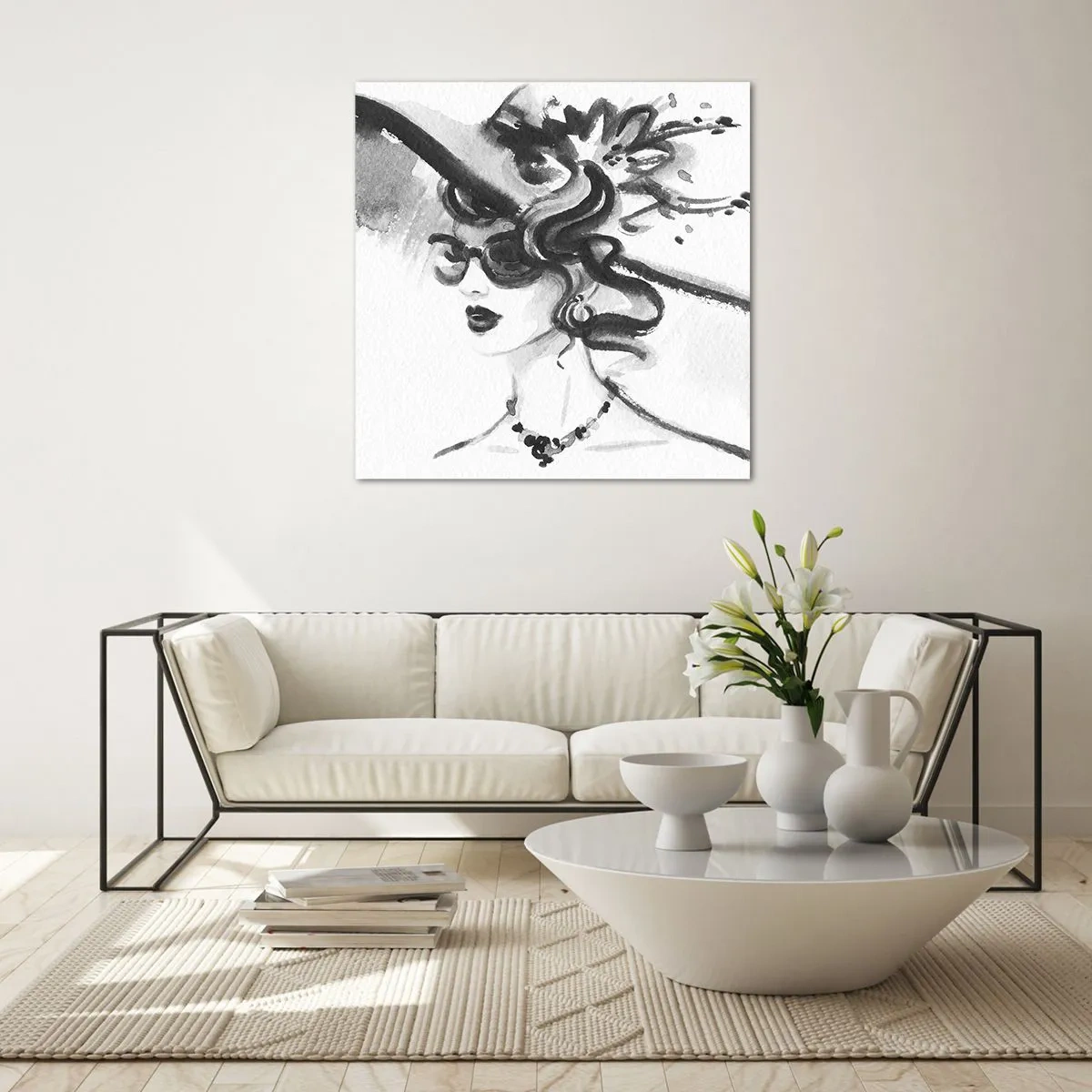 Billede på glas - Dame med karakter - 70x70 cm