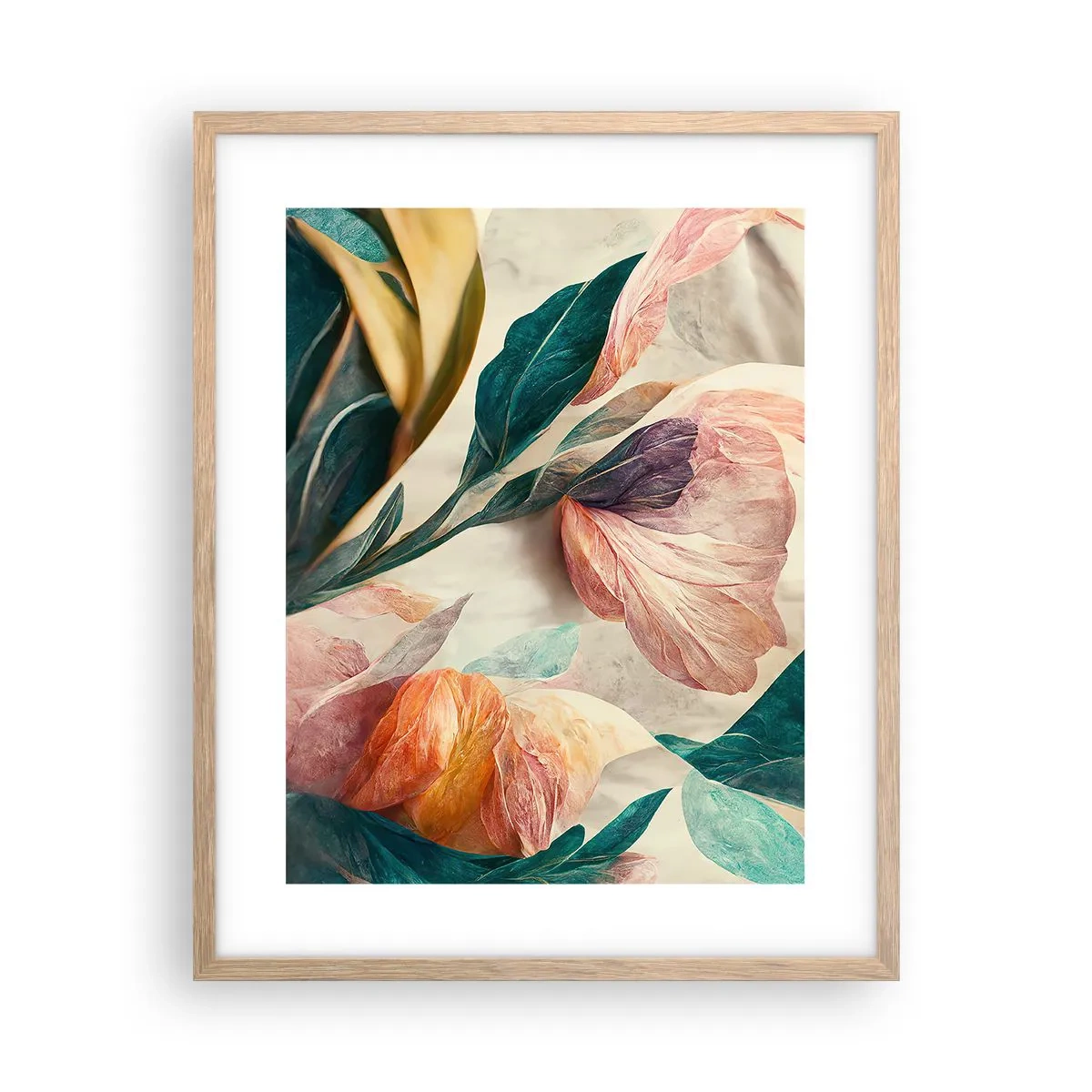 Plakat i ramme af lyst egetræ - Blomster på de sydlige øer - 40x50 cm