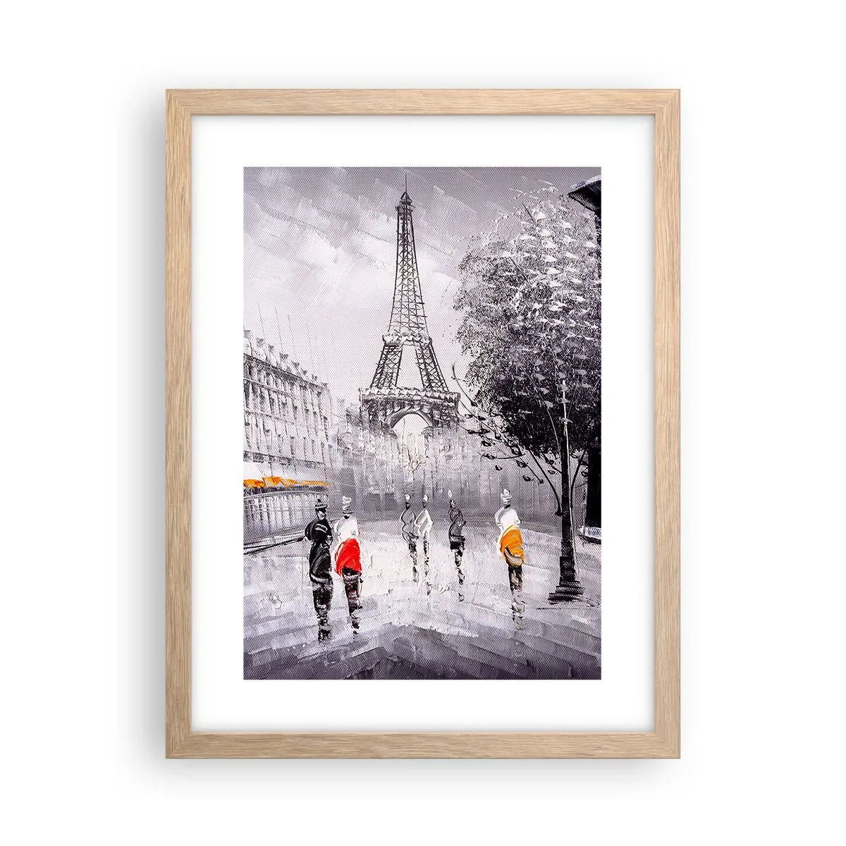 Plakat i ramme af lyst egetræ - En parisisk spadseretur - 30x40 cm