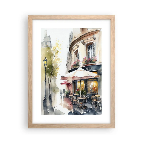 Plakat i ramme af lyst egetræ - En parisisk morgen - 30x40 cm