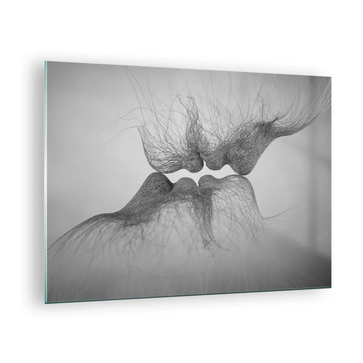 Billede på glas - Abstrakt kys i sort-hvid - 70x50cm - Vindens kys - Moderne vægdekoration til stue og soveværelse ARTTOR