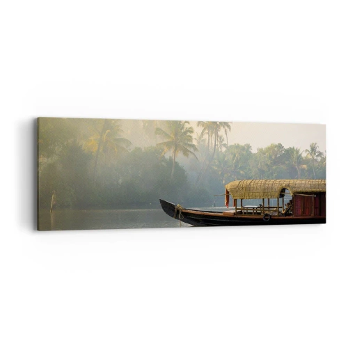 Lærredstryk - Billede på lærred - Hus ved floden - 90x30 cm