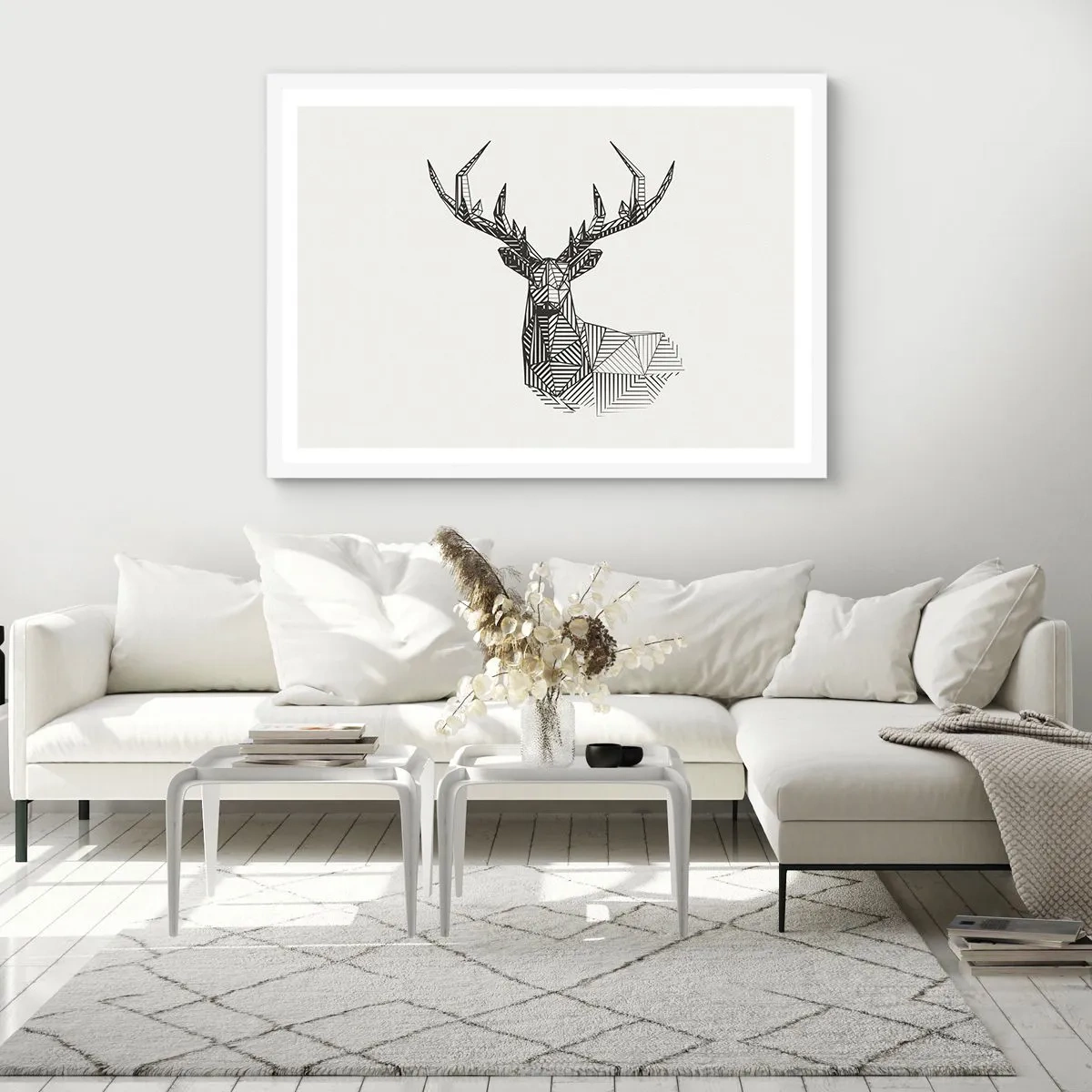 Plakat i hvid ramme - Hjorte i kubistisk stil - 40x30 cm