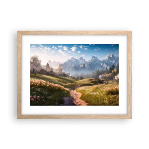 Plakat i ramme af lyst egetræ - Idyllisk dal - 40x30 cm
