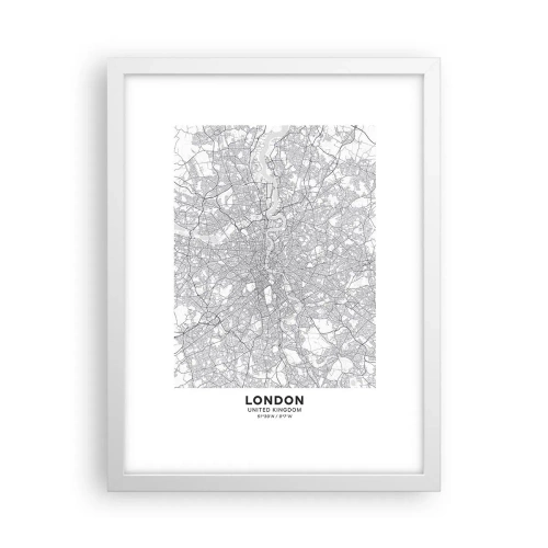 Plakat i hvid ramme - Kort over Londons labyrint - 30x40 cm