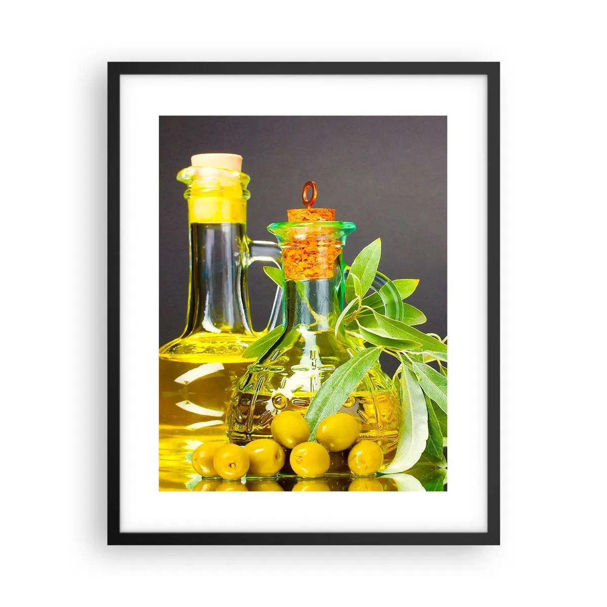 Plakat i sort ramme - Stilleben med oliven og olie - 40x50 cm