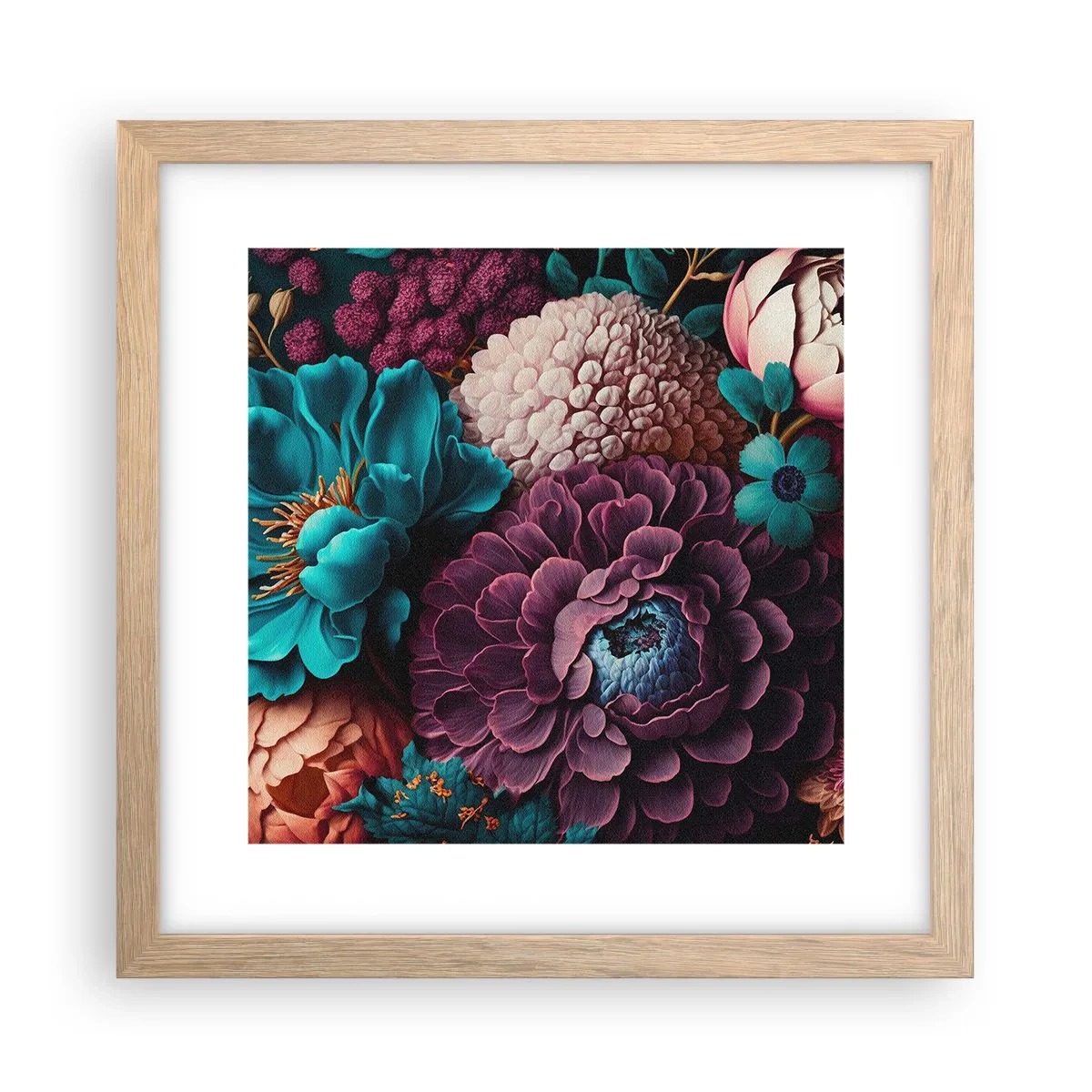 Plakat i ramme af lyst egetræ - Natur i overflod - 30x30 cm