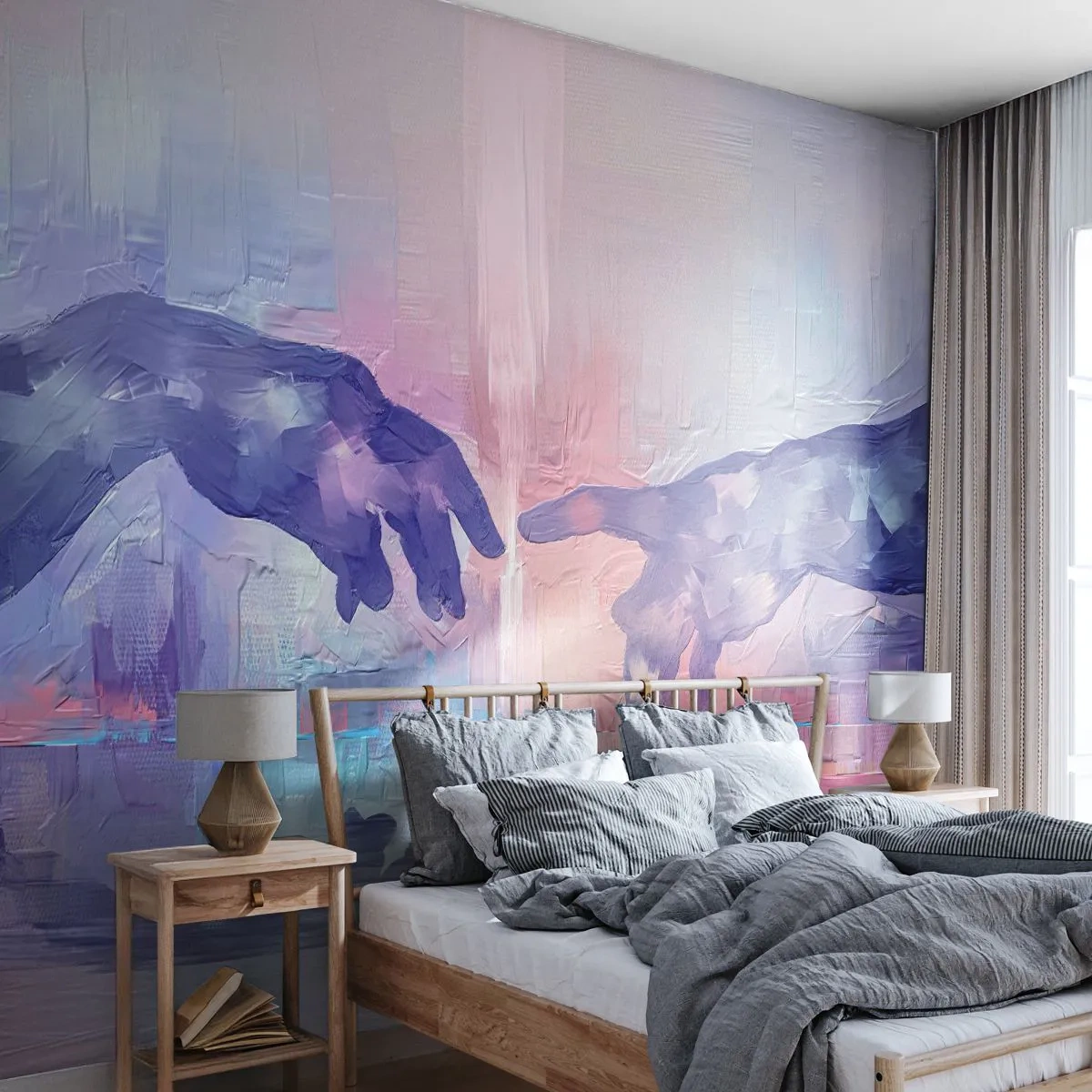 Fototapet Selvklæbende Deluxe Sticker - Den guddommelige gnist af liv - Hænder, Michelangelo, Stykke - 400x280 cm