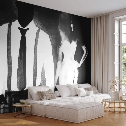 Fototapet Premium Canvas - I en noir-atmosfære - Abstraktion, Kvinde og mand, Mode - 200x140 cm