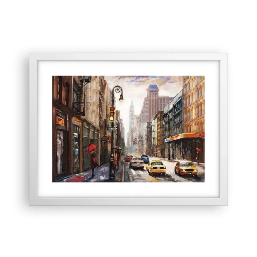Plakat i hvid ramme - New York - også farverig i regnvejr - 40x30 cm