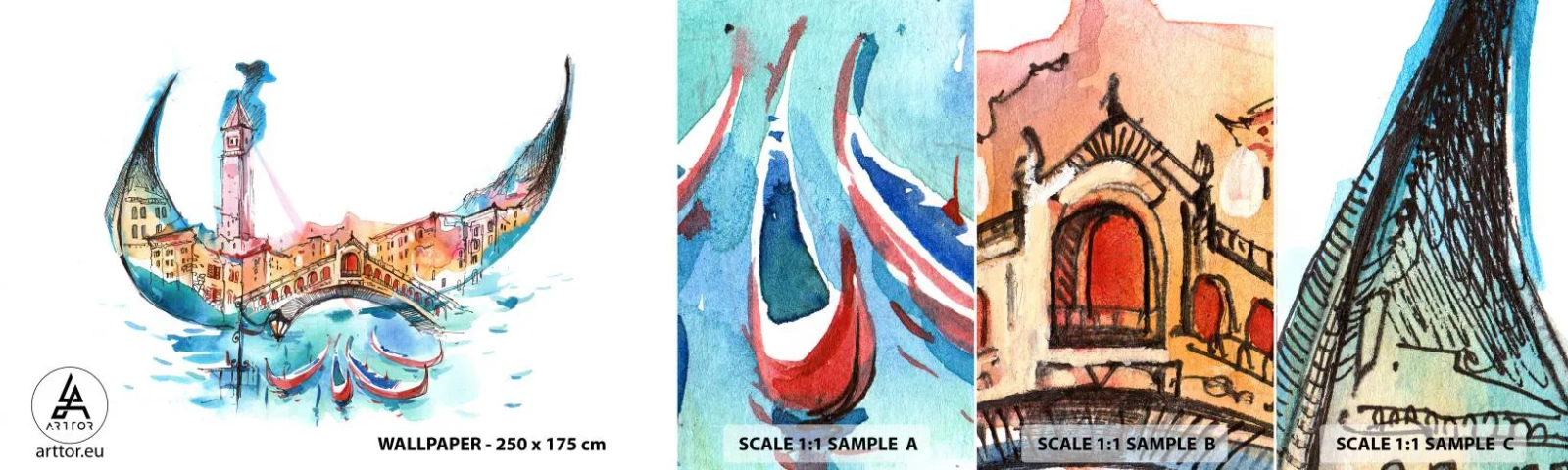 Fototapet Prøve Standard Eco - Vi sejler gennem byen - Abstraktion, Venedig, Bro - 100x30 cm