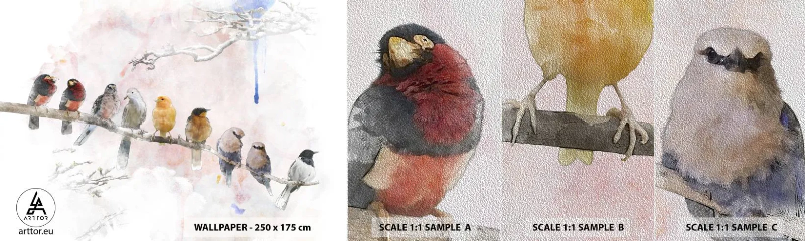 Prøve Fototapet Premium Sand - Møde med vinger - Fugle, Natur, Grafik - 100x30 cm