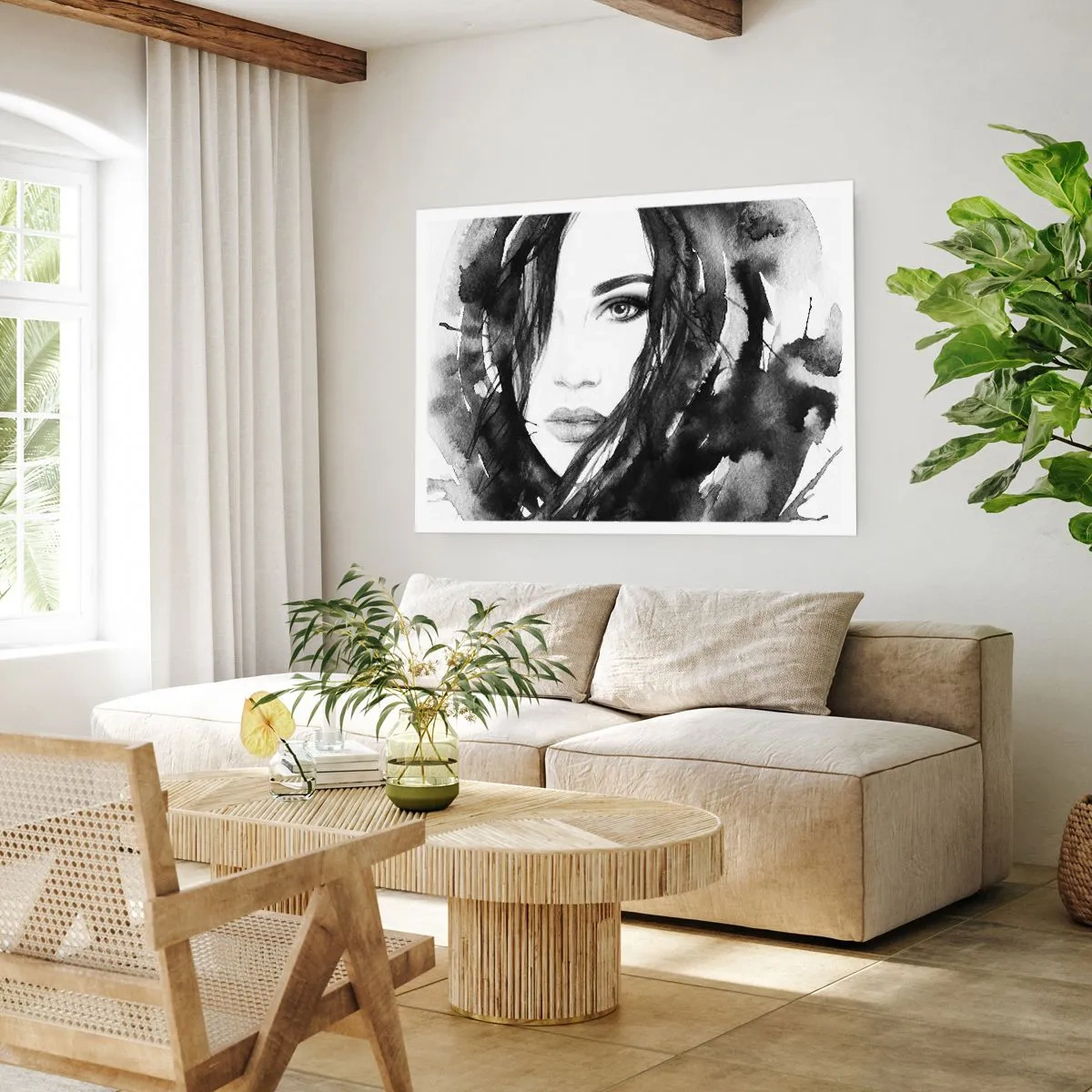 Plakat - Portræt af en dame i sort og hvidt - 50x40 cm