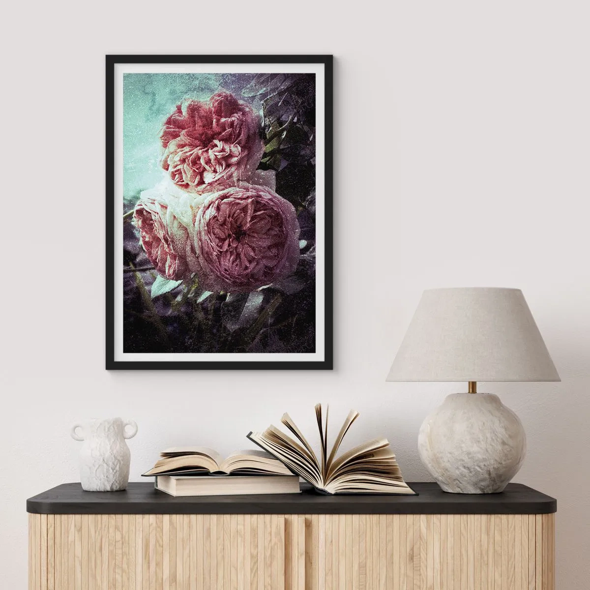 Plakat i sort ramme - I en romantisk atmosfære - 50x70cm - I en romantisk atmosfære - Moderne vægdekoration til stue og soveværelse ARTTOR