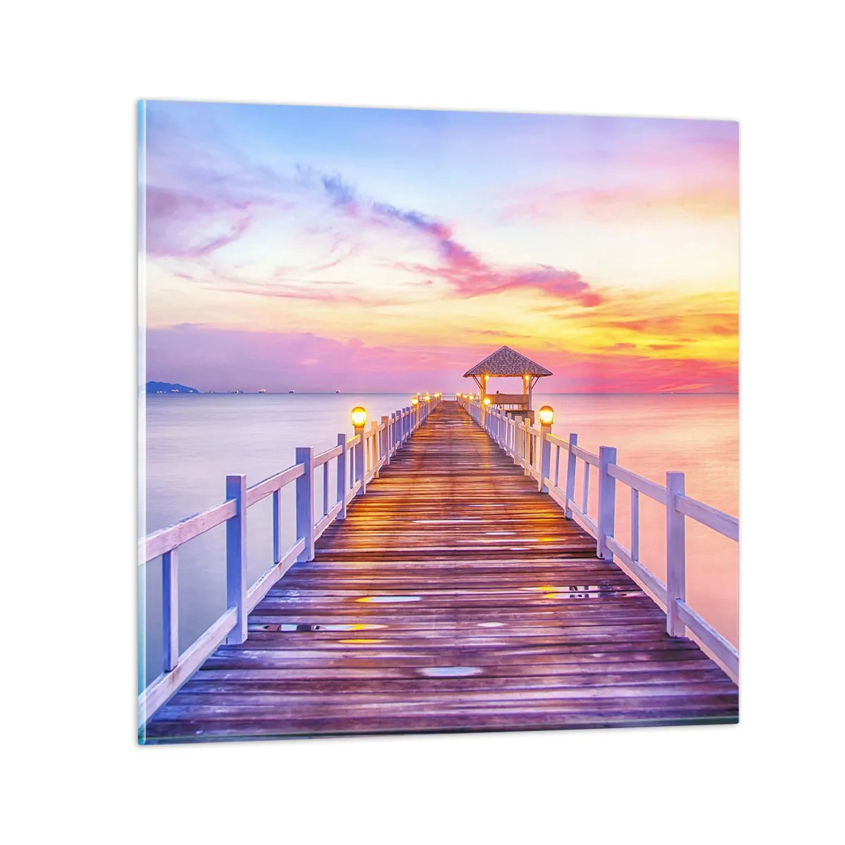 Billede på glas - Lilagylden stilhed om aftenen - 50x50 cm