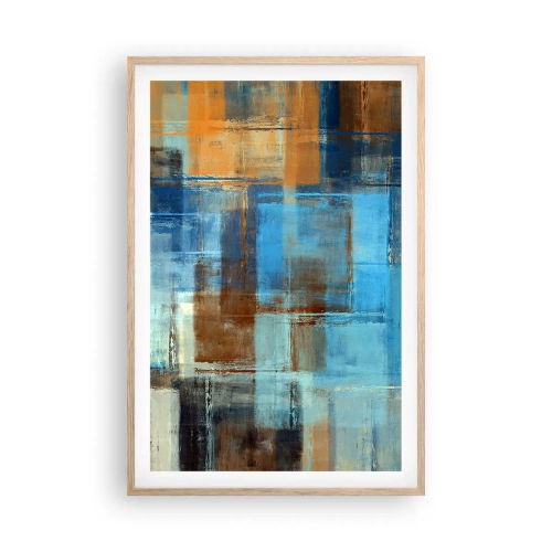 Plakat i ramme af lyst egetræ - Gennem det blå slør - 61x91 cm