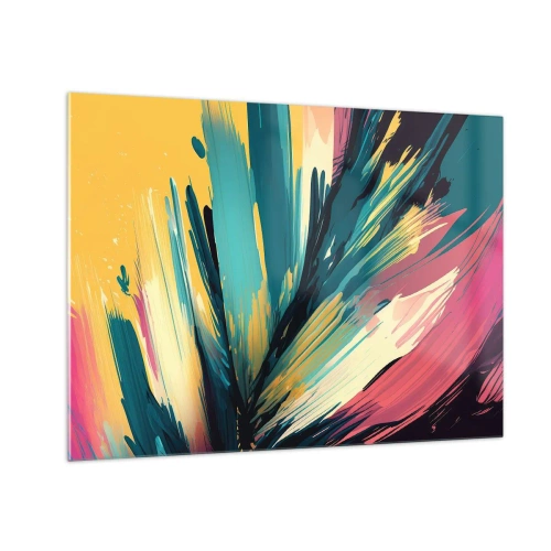 Billede på glas - Dynamiske penselstrøg i livlige farver - 70x50cm - Komposition - en eksplosion af glæde - Moderne vægdekoration til stue og soveværelse ARTTOR