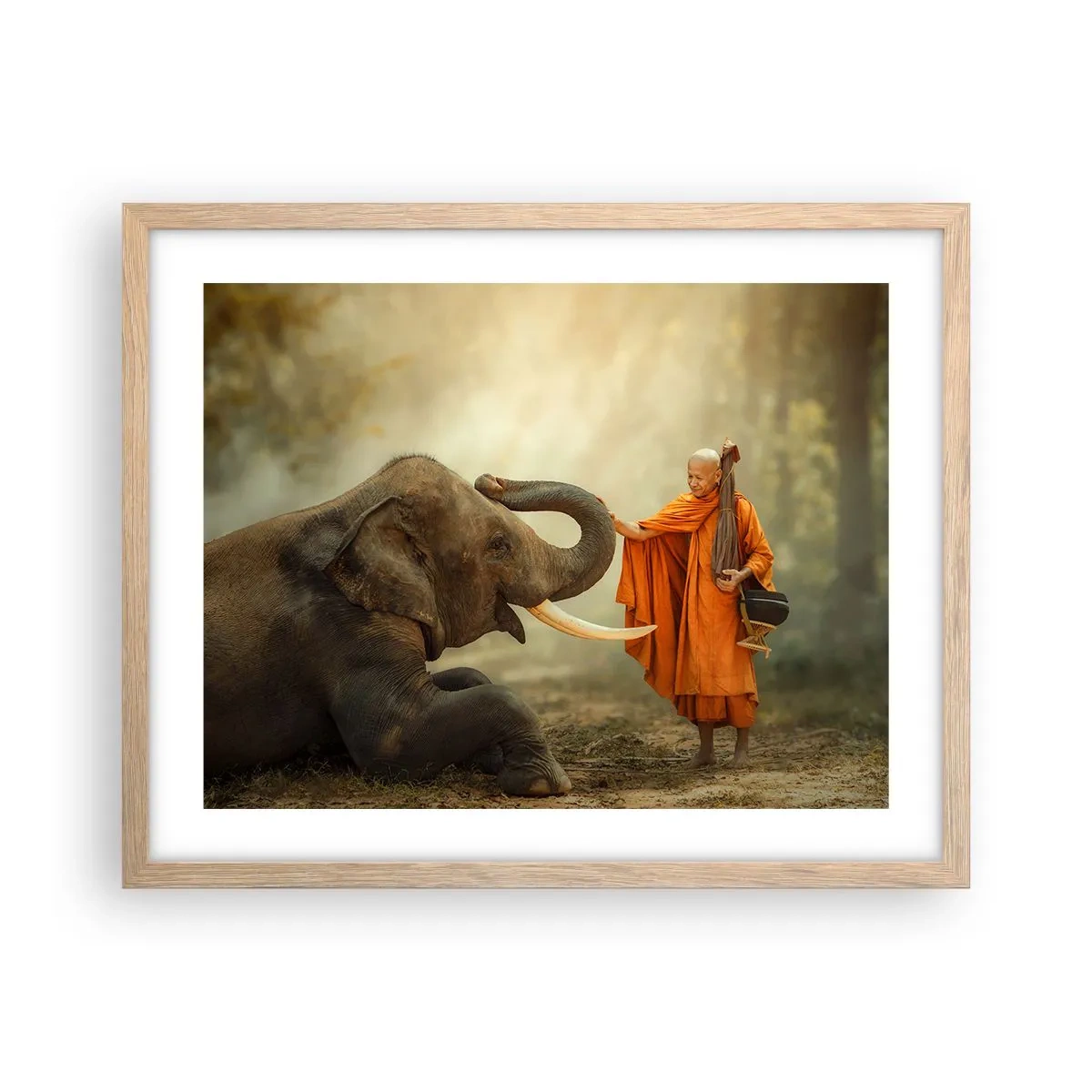 Plakat i ramme af lyst egetræ - Møde på ferien - 50x40 cm