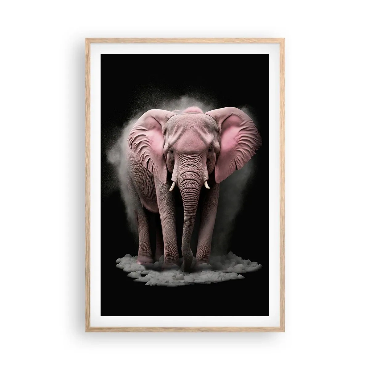 Plakat i ramme af lyst egetræ - Tænk ikke på en lyserød elefant! - 61x91 cm