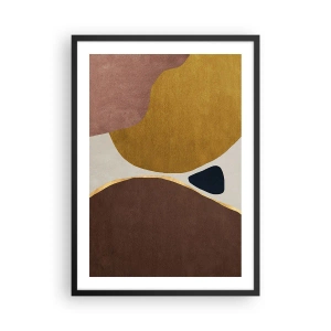Plakat i sort ramme - Abstrakt geometrisk komposition i varme farver - 50x70cm - Abstraktion - et sted i rummet - Moderne vægdekoration til stue og soveværelse ARTTOR