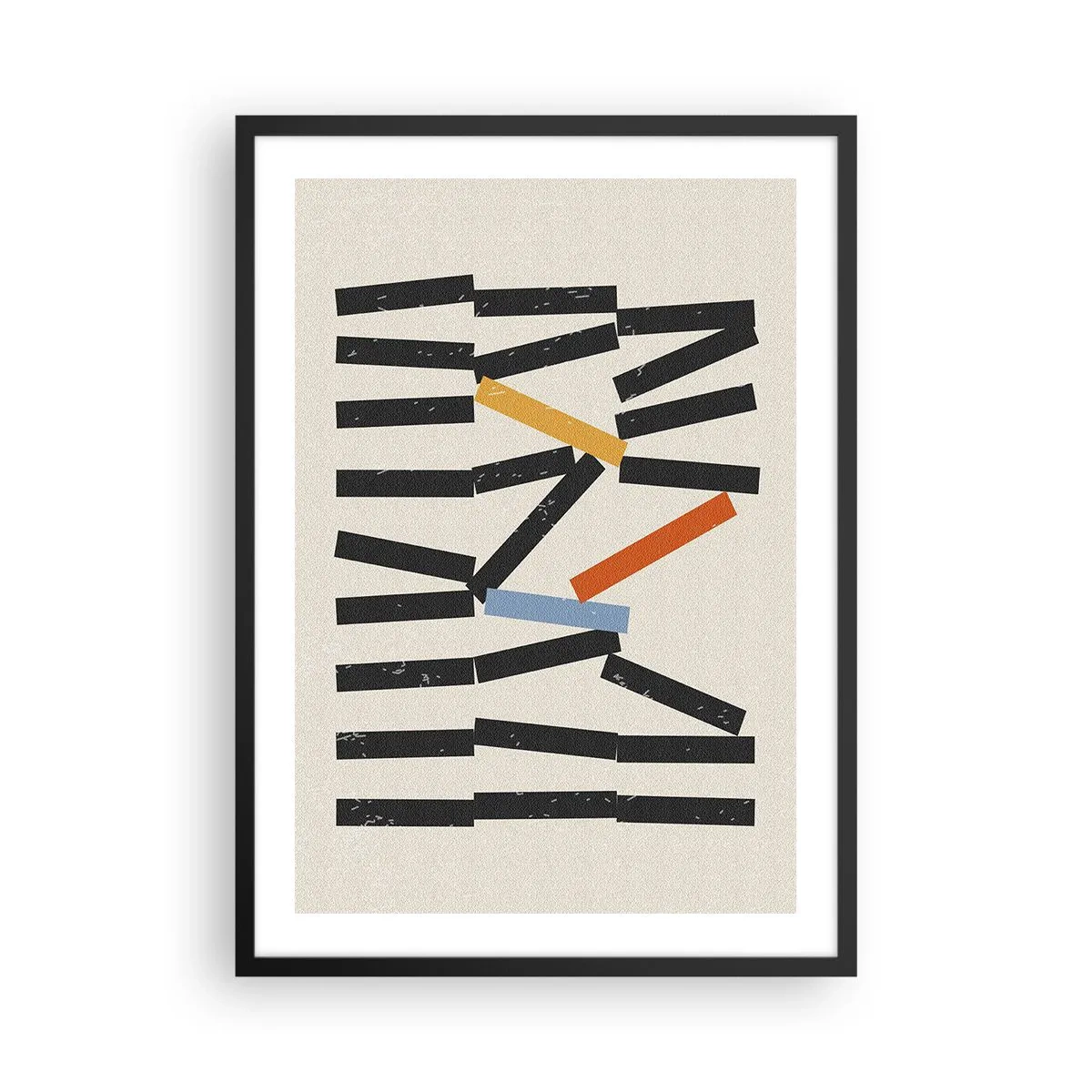 Plakat i sort ramme - Abstrakt geometrisk komposition med farverige accenter - 50x70cm - Dominoer - komposition - Moderne vægdekoration til stue og soveværelse ARTTOR