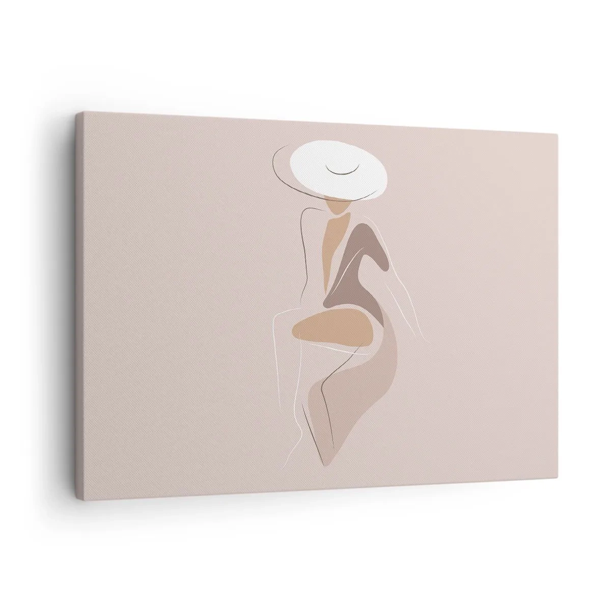 Lærredstryk - Billede på lærred - Minimalistisk silhuet af en kvinde med hat - 70x50cm - En dame, der skal være - Moderne vægdekoration til stue og soveværelse ARTTOR