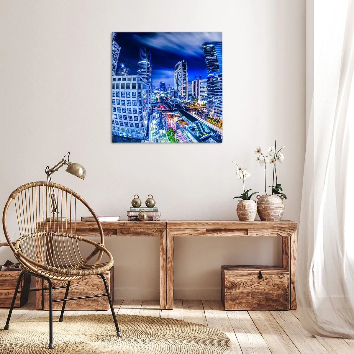 Lærredstryk - Billede på lærred - Nattens rytmer i byen - 60x60 cm