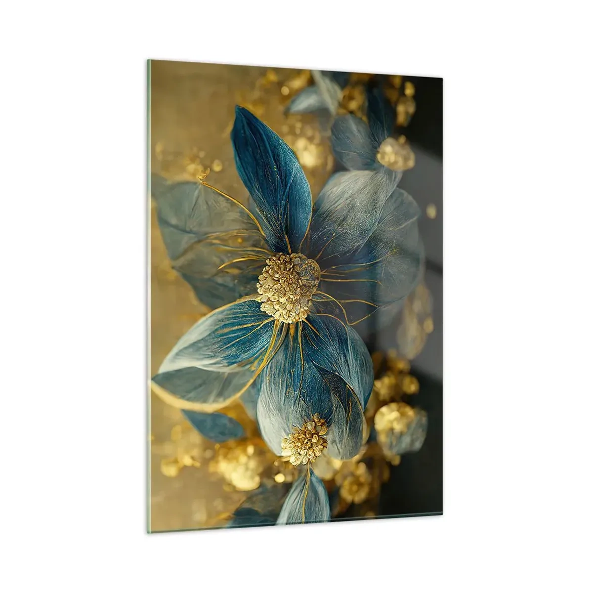 Billede på glas - Blomstre med guld - 50x70 cm