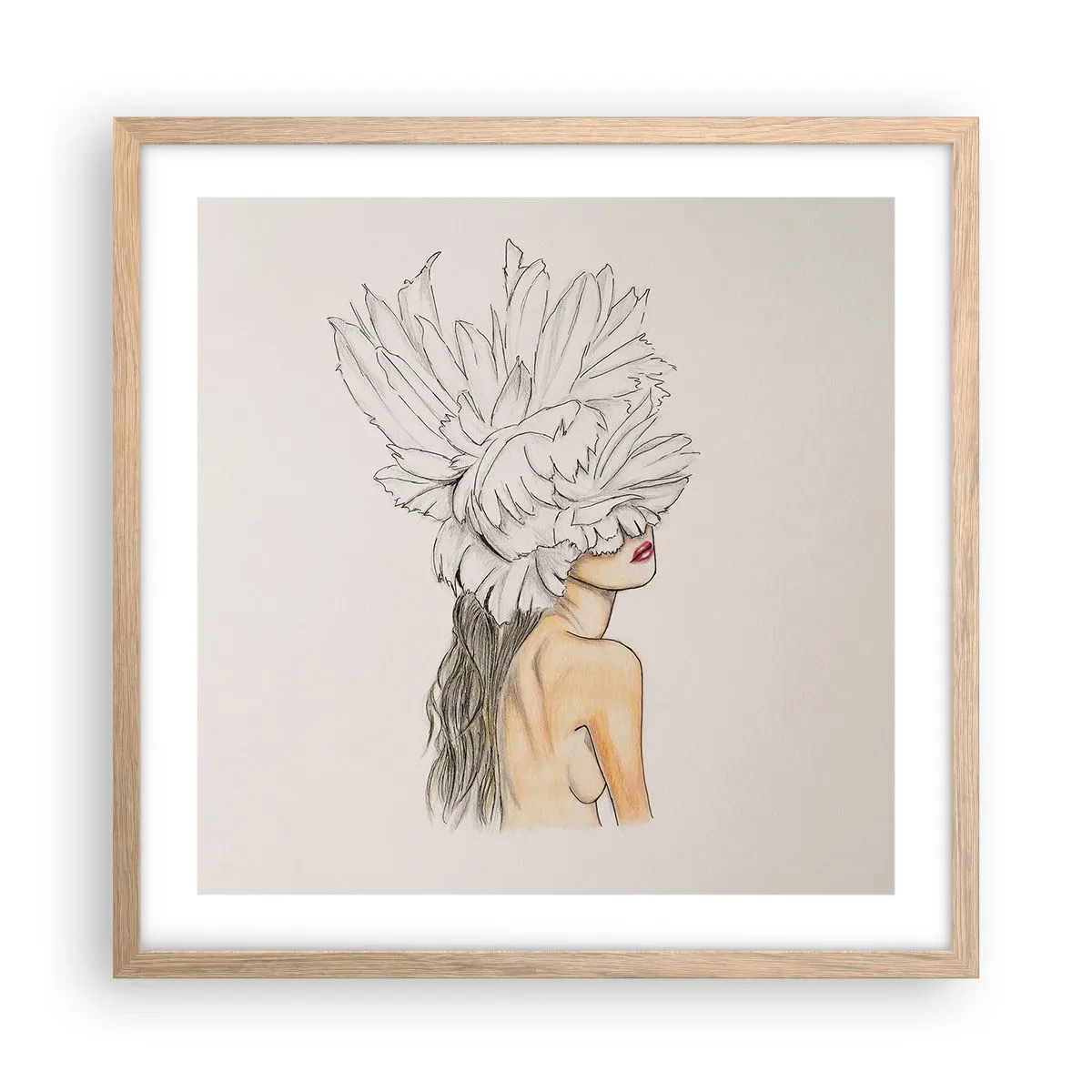 Plakat i ramme af lyst egetræ - Skønhed kronet - 50x50 cm