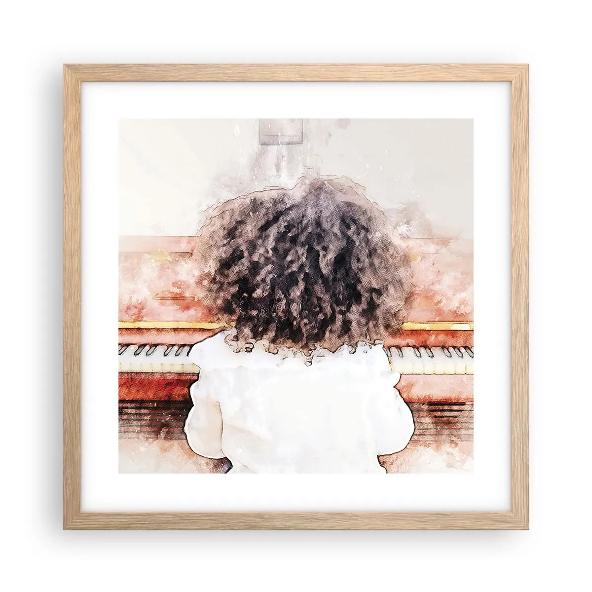 Plakat i ramme af lyst egetræ - i et ny verden - 40x40 cm